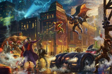 Thomas Kinkade Painting - El caballero oscuro salva la ciudad de Gotham Película de Hollywood Thomas Kinkade